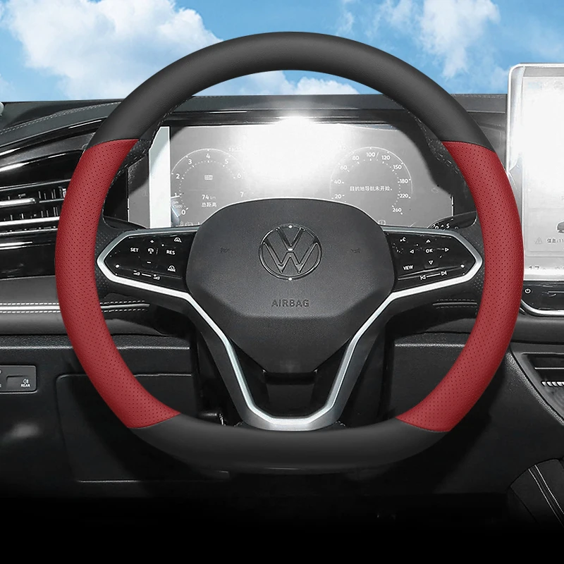 Leather Car Steering Wheel Cover for Volkswagen Tiguan 2015 2016 2017 2018 2019 2020 2021 2022 2023 2024 2025 2026 Accessories view 4