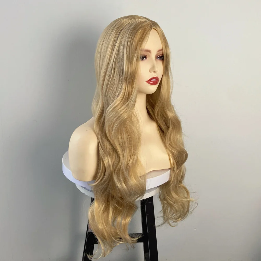 Gorgeous temperament with large wavy long curly hair, stable and not easy to fall off, affordable light gold wig