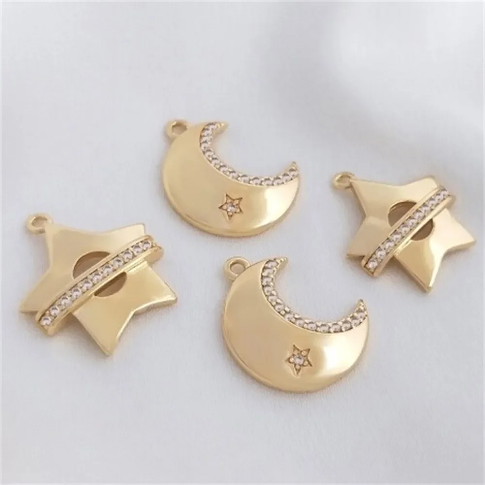 Ciondolo luna con zirconi micro-intarsiati placcati in oro 14 carati Ciondolo luna a cinque punte Bracciale fai da te Collana Gioielli Ciondolo con ciondoli K378