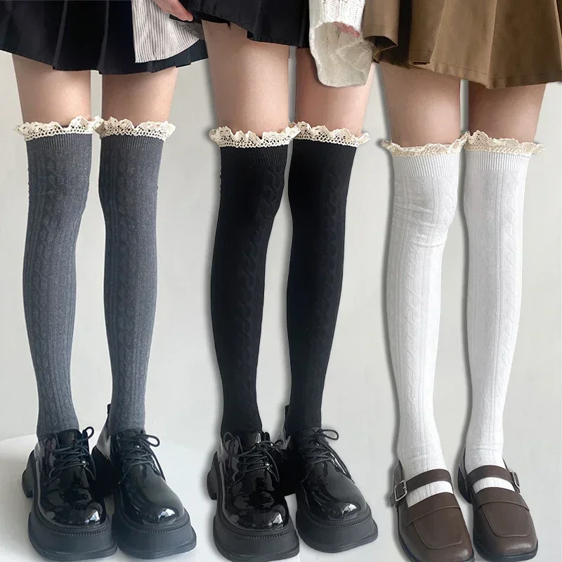 Sexy Lace Up Long Knee Socks Women Over Knee Thigh High Stockings Fashion Casual Ladies Girls Warm Knitting Tall Tube Tights