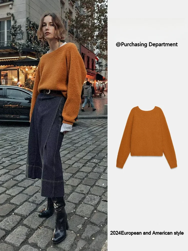 

2025 Winter New Simple round Ne Long Sve Knitted Sweater Ba Knot Decoration Women's Faion European Sle All Seasons