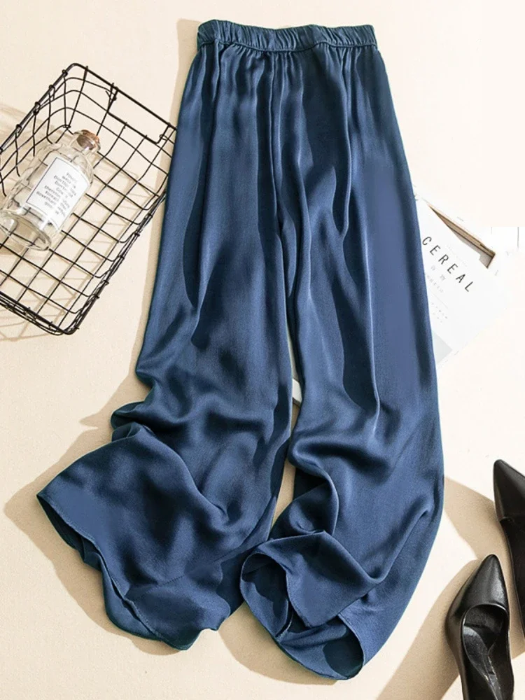 Korean style  High Waist Acetate Wide Leg Pants silk Trousers Acetate satin pants ankle-length women summer trousers SQ76