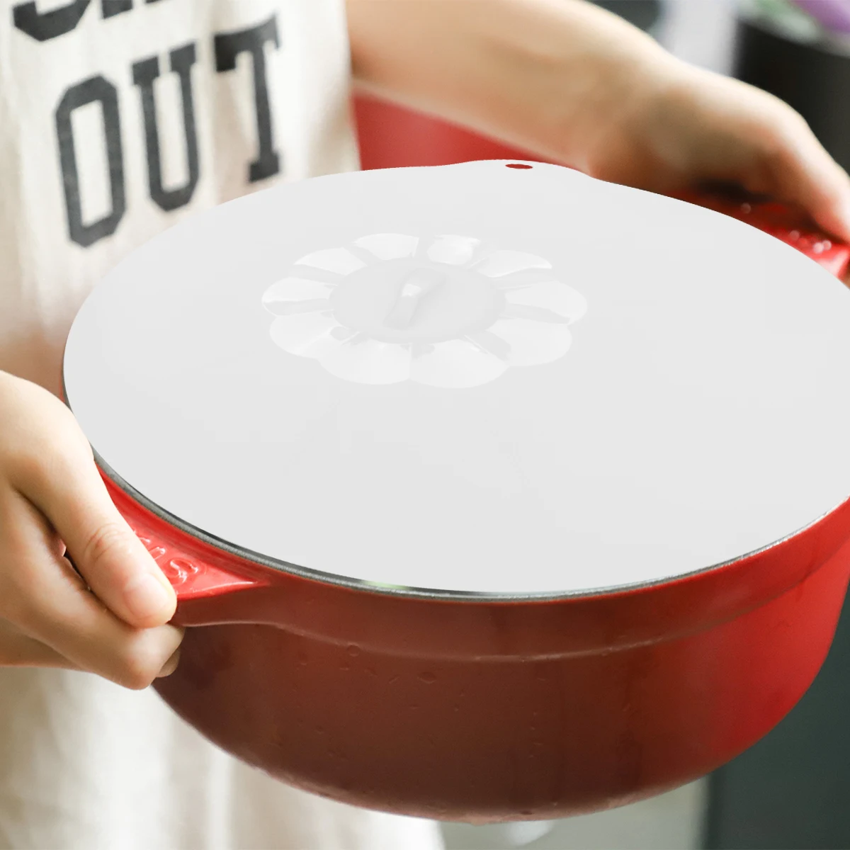 

1Pcs Silicone Food Grade Sealing Lid White Extra Large Round Food Preservation Lid Bowl Pan Cover Suction Dishwasher Microwave