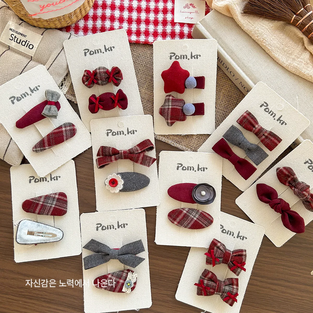 

2PC Cute Red Baby Cotton Tartan Bow Hair Clips Lace Flower Kid Christmas Barrettes Girls Xmas Headwear Cotton Star Hairpins