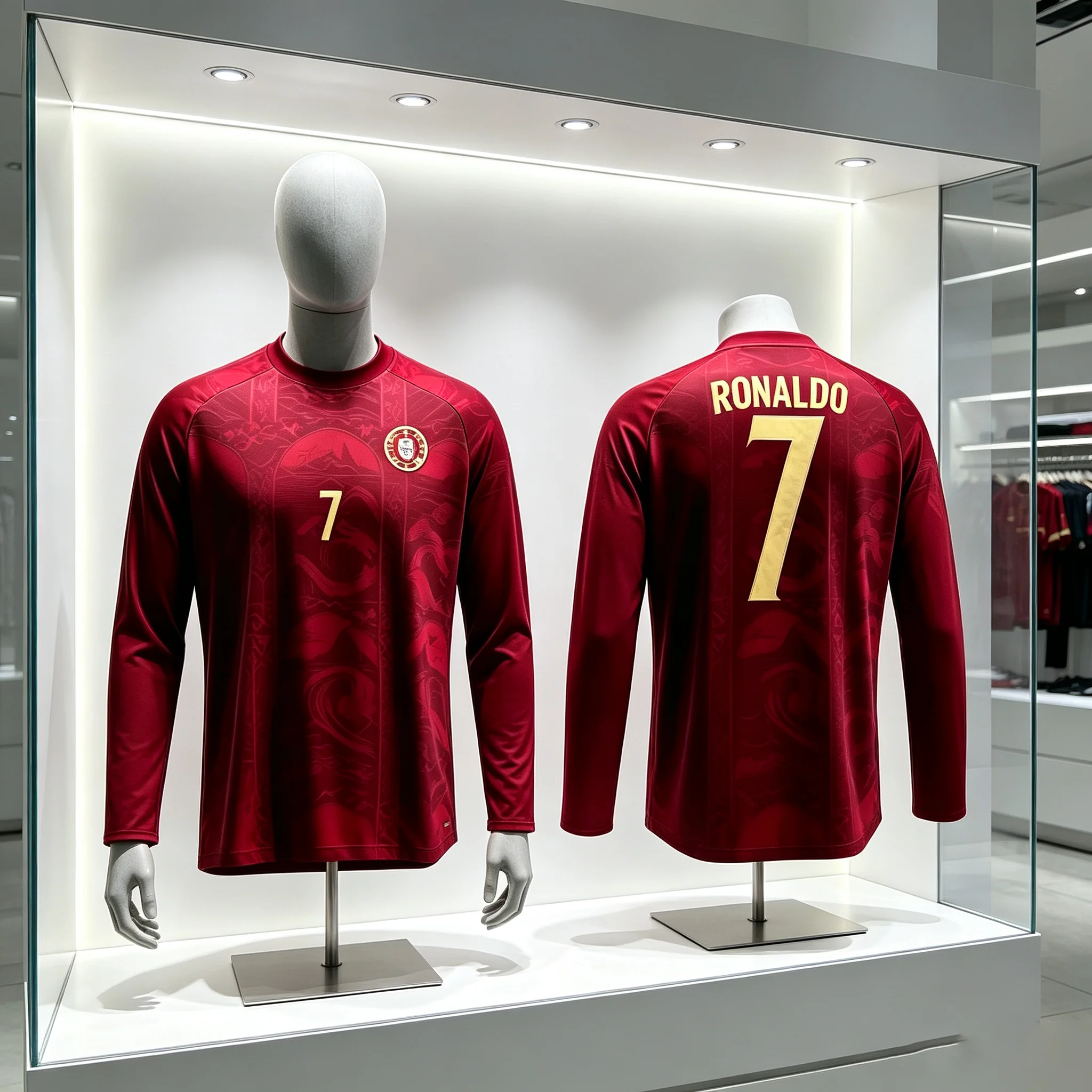 Men’s Portugal‑Inspired Long‑Sleeve Football Shirt, 3D‑Printed Wave Pattern, No.7 Print, Quick‑Dry Breathable Fan Sports Jersey