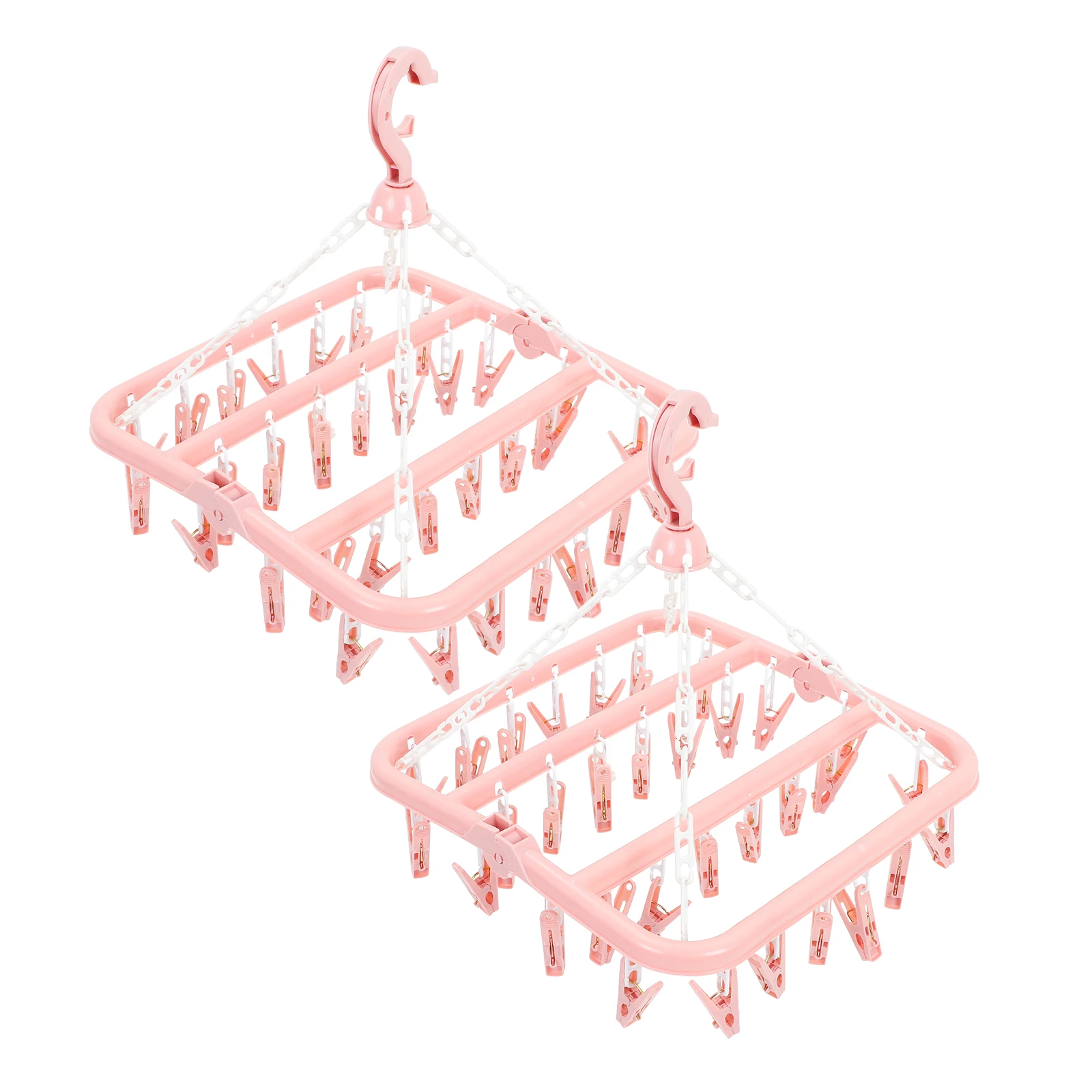 

2pcs Drying Rack Clothes Hanger 32 Clips Socks Pink Foldable 360Degree Hook Storage ClothesDrying Accessories laundering
