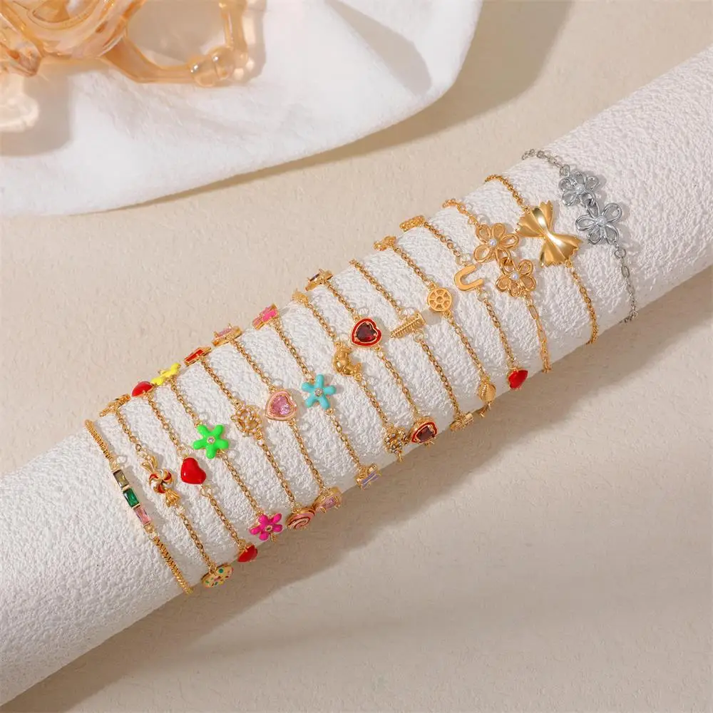 Sommer Multi Color Mini Chrysantheme Schleife Donut Zirkon Armband handgemachte Gold Emaille Blume verstellbare Armband Party Geschenk