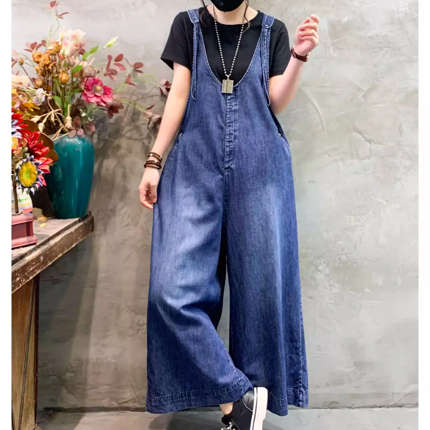 Vintage Denim Overalls Women 2023 Korean Style Pants Loose Wide Leg Jumpsuits Tide Casual All Match Women Jeans