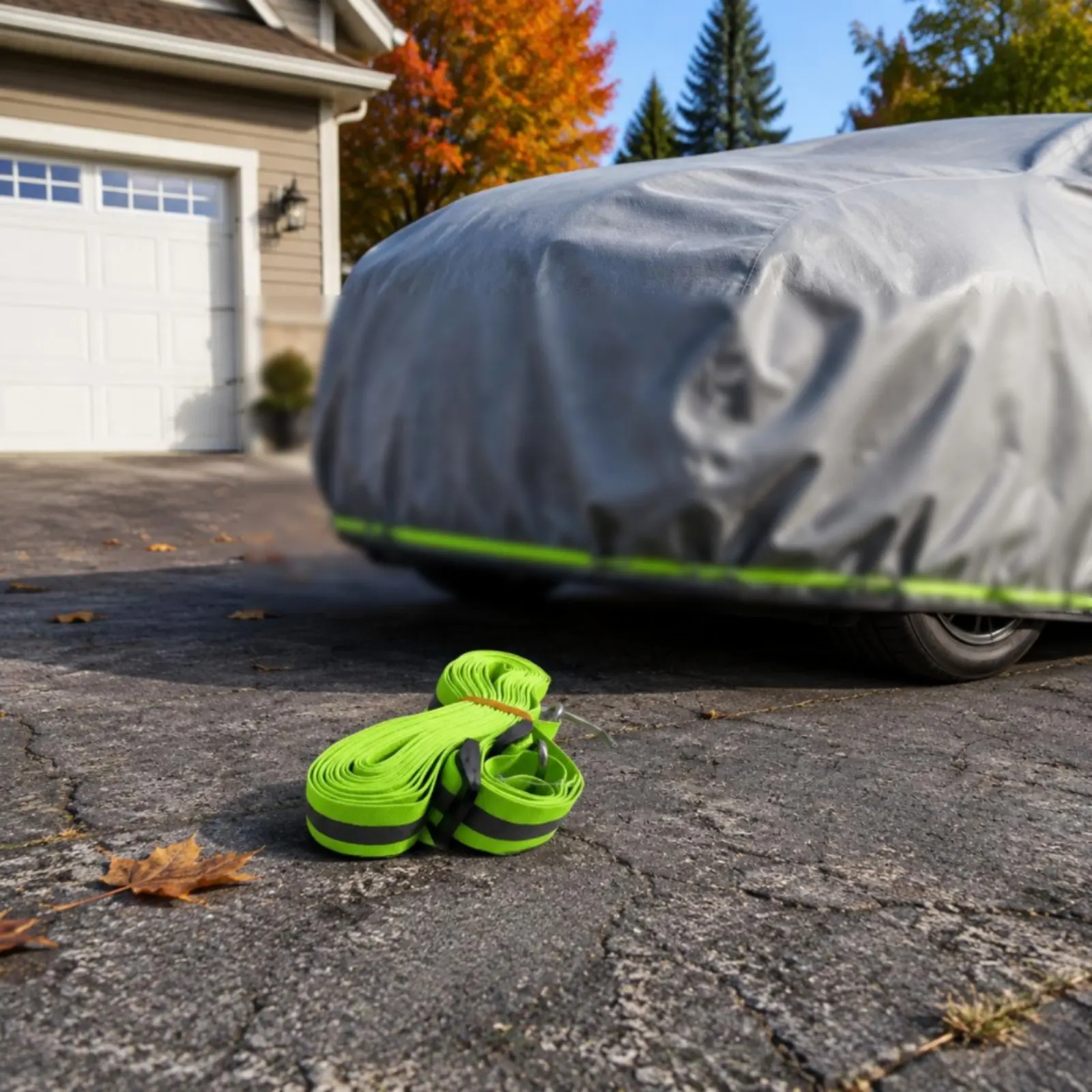 2 Pieces Reflective Car Cover Strap Easy to Install Cover Securing Rope Windproof Rope Universal Fit for Outdoor, Parking