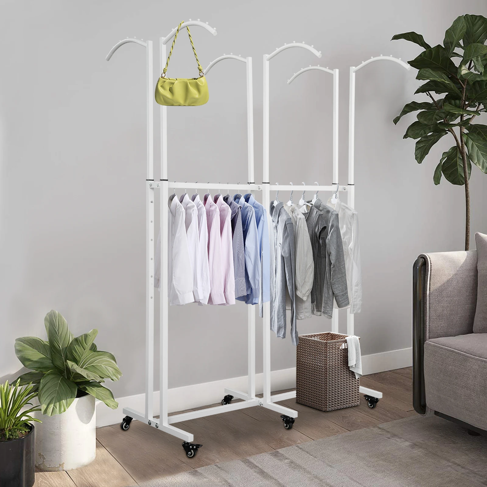 

Floor Standing 6 Arc Arms Garment Rack Clothing Display Rack with Wheels Adjustable Height