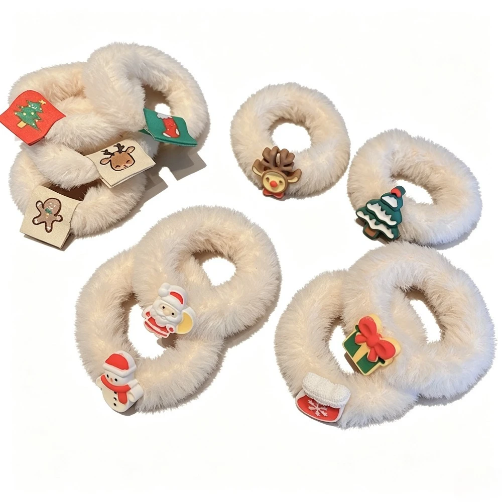 1Pc Deer Antler Plush Christmas Scrunchies, Winter Ponytail Ties for Women, Cute Elastic Hair Accessories Gift Party