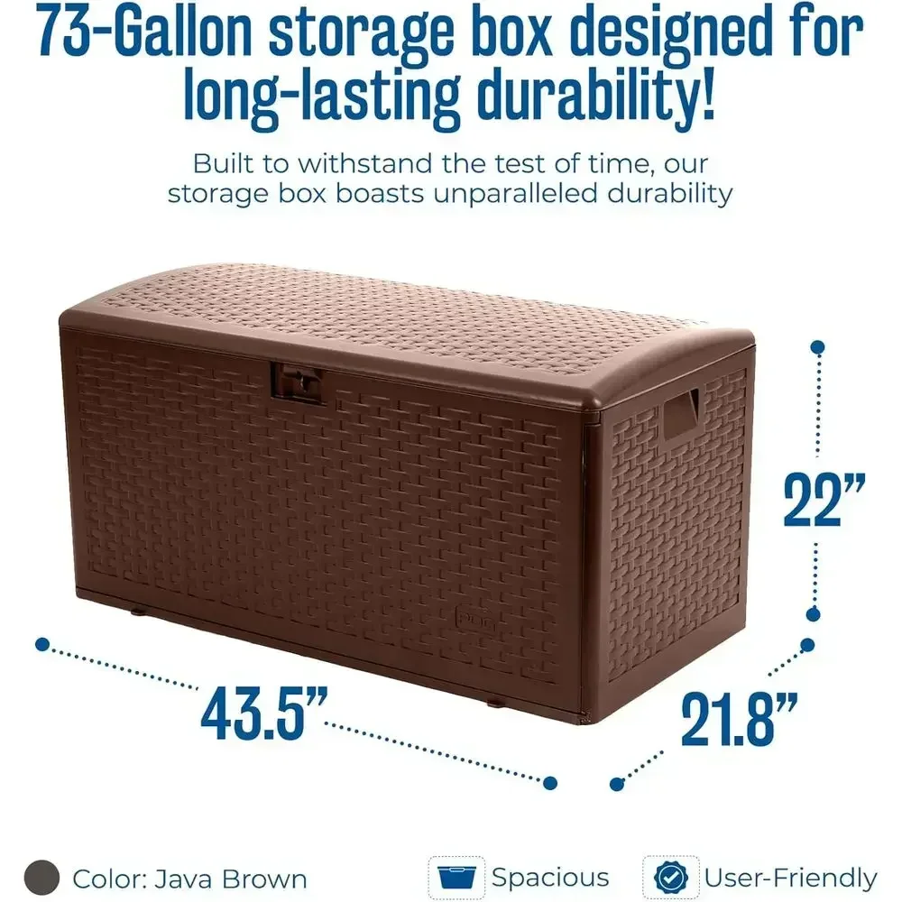 73 Gallon Outdoor Storage Deck Box with Stand Closure in Java Color