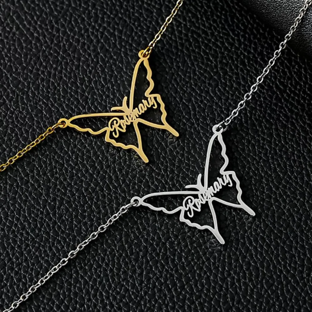 

Fashionable custom hollowed out butterfly letter pendant, personalized stainless steel English name necklace, collarbone chain