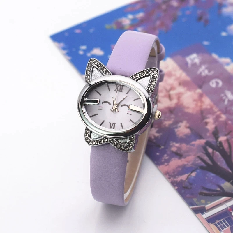 New Fashion Students Cartoon Watch Cute Cat Watches For Woman Leather Watch Ladies Wrist Quartz Watch For Girls Gift Reloj Mujer