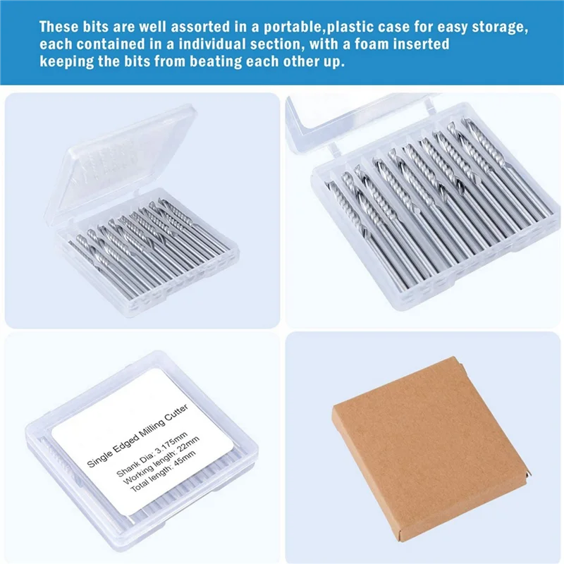 

A53Q-20 Pack CNC Router Bits 1/8 Inch Shank Spiral Upcut Router Bit Single Flute End Mill Set Milling Cutter Steel
