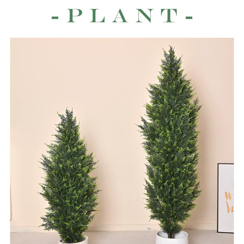 

Simulated green pine and cypress trees, indoor home decoration plants, landscaping, fake pine and cypress.