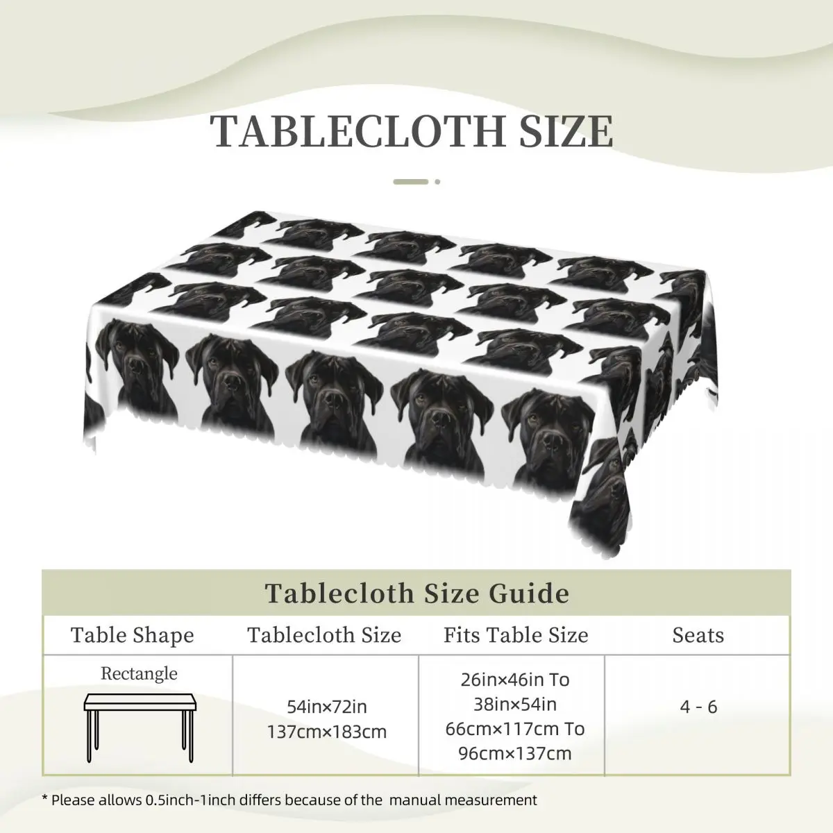 Black Cane Corso Italian Mastiff Customized Rectangular Tablecloth Waterproof Table Cover for Dining Events Table Cloth