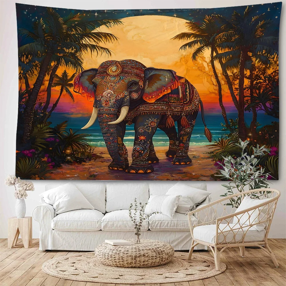 Grassland Elephant Dreamy Elephant Illustration Background Decoration Tapestry Home Bedroom Living Room Decoration