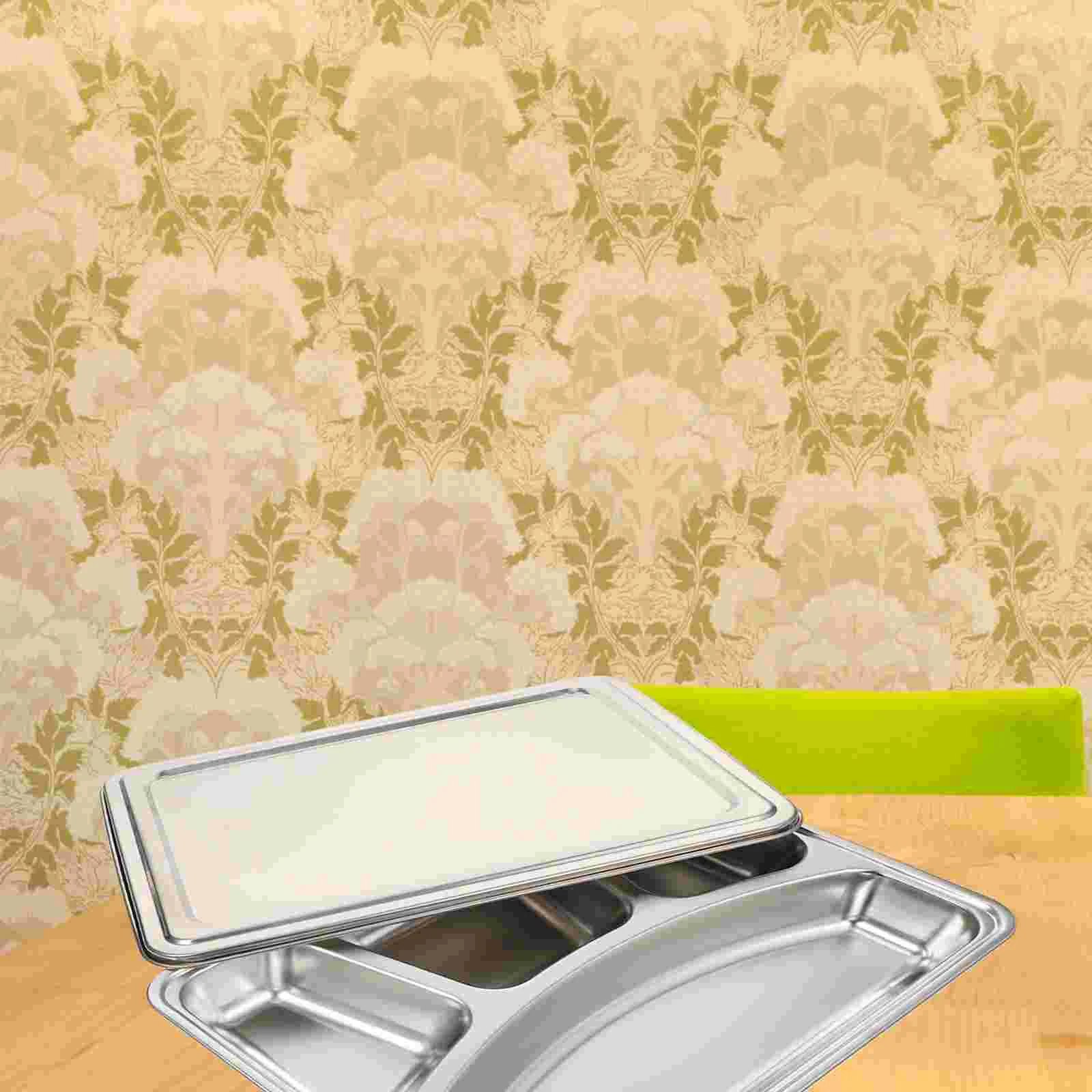 

Snack Plate Lunch Compartment Tray Eating Household Tableware Divided Dish Stainless Steel Food Kitchen Serving