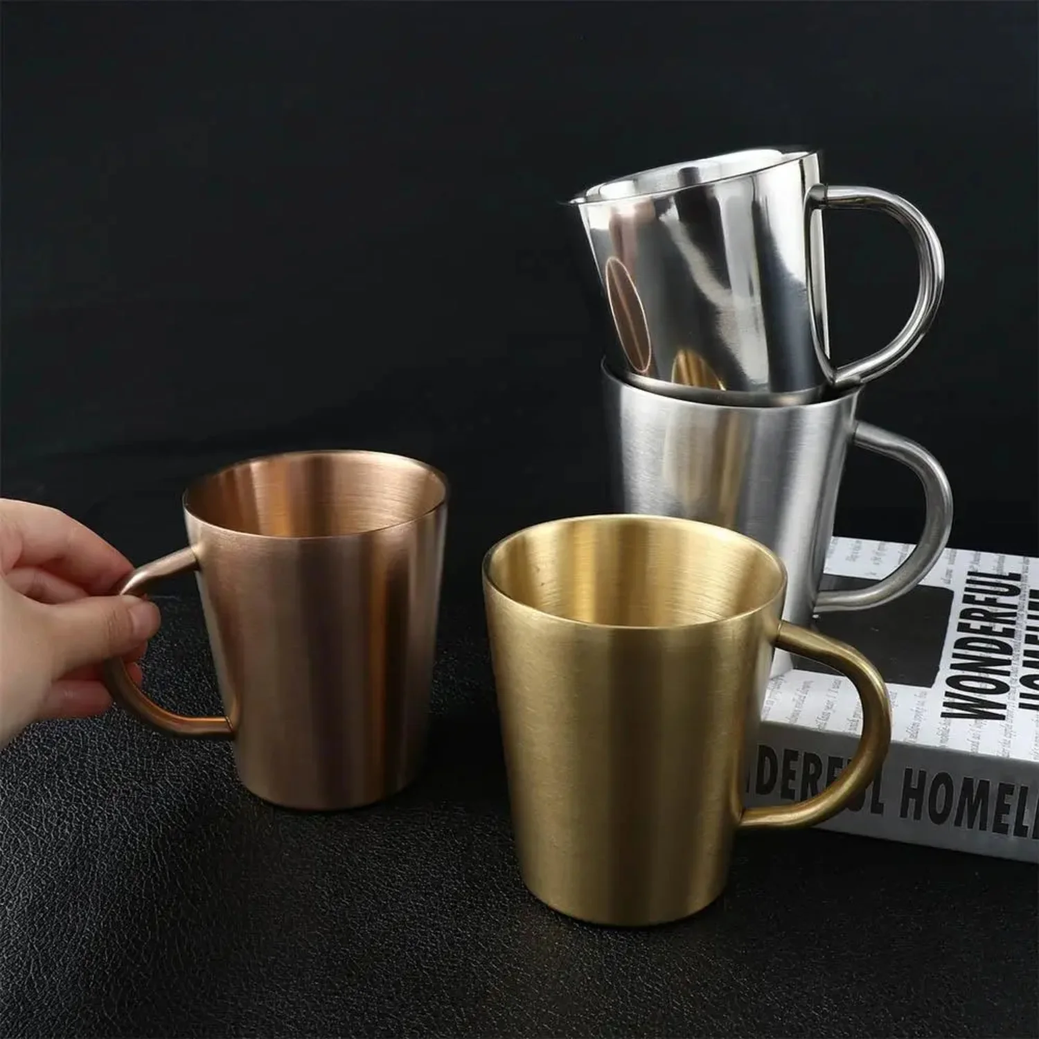 With Handle Stainless Steel Anti-scald Kitchen Drinkware Kitchen Accesssories Water Mugs Coffee Mug Cup Beer Cup