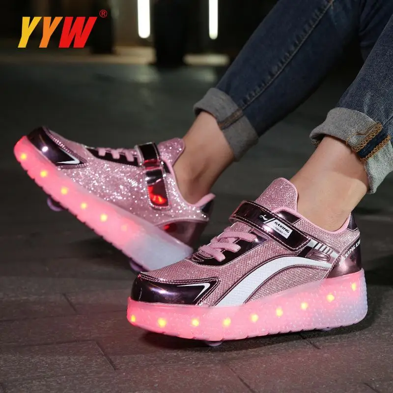 

Kids Roller Skates Shoes Led Light Flashing Light 2 Wheels Skating Sneaker Flying Shoe Recharge Multi Light Breatheable Boy Girl