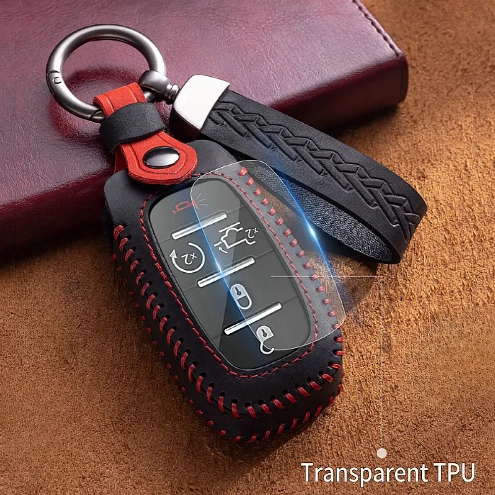 Fashion Leather Car Key Cover Fob Case Shell for Dodge Ram 1500 Pickup TRX Rebel Ram 2500 3500 4500 5500 2019 2020 2021 view 5