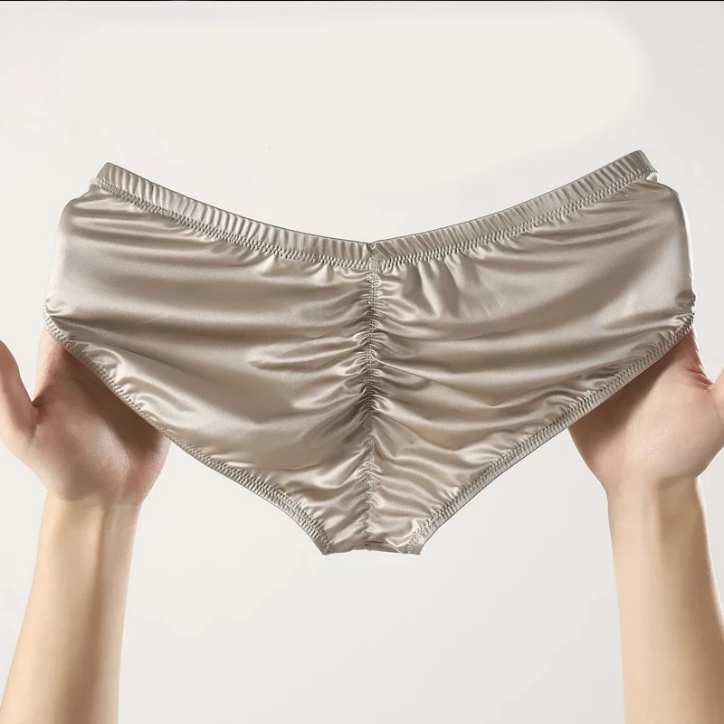 4pcs Mens Briefs Shinny Satin Low-rise Sexy Underwear Bulge Pouch Smooth Cool Solid Elasticity Underpants Breathable Panties