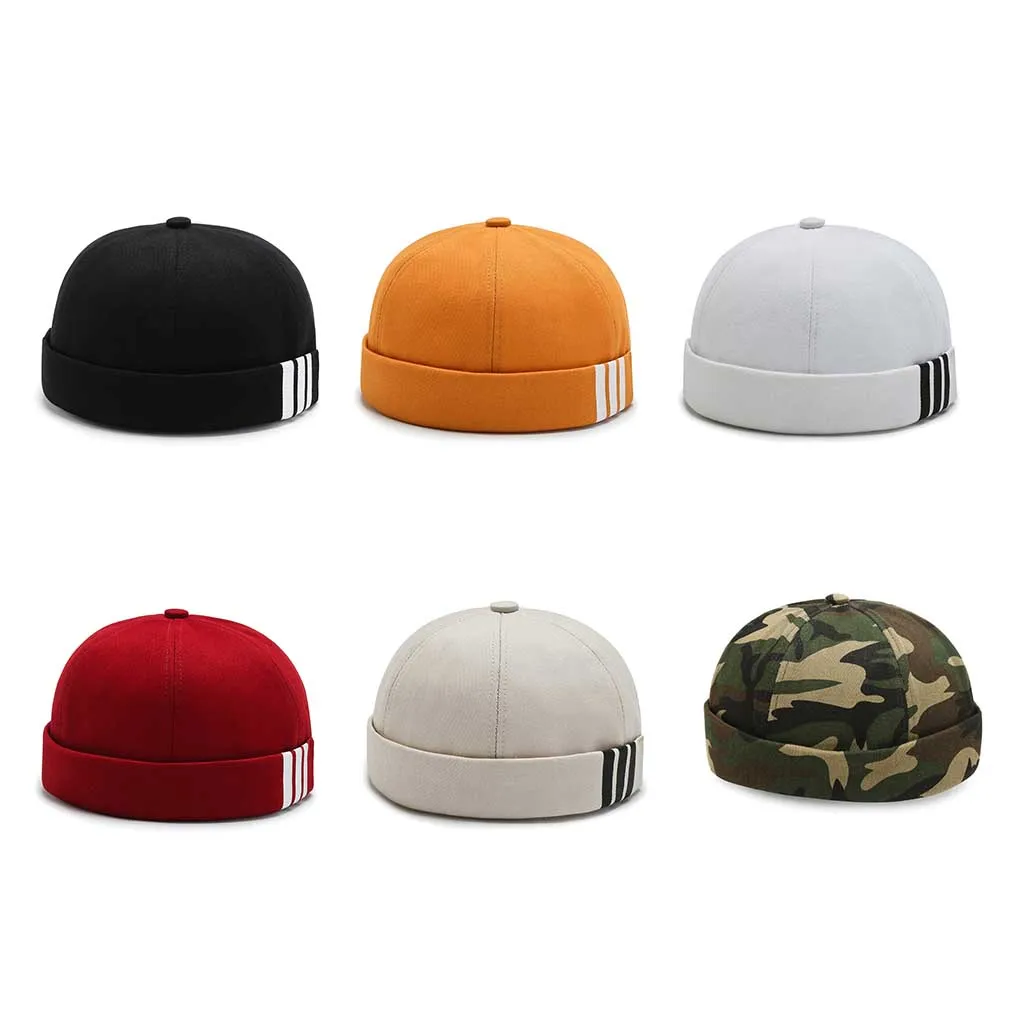 

Fashion Skullcap 3 Stripes Print Sailor INS Style Docker Caps Brimless Hat