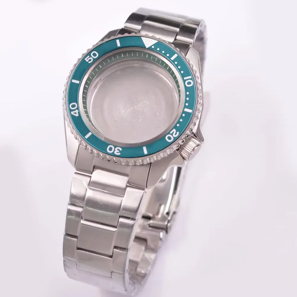 

42mm Green chapter Ring Watch Case Fits NH35 NH35A NH36 NH36 movement Stainless steel bracelet Sapphire glass Case SKX007