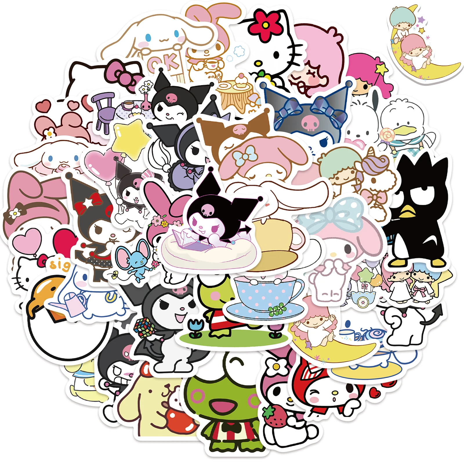 50pcs Blend Sanrio Sticker Pack Waterproof Laptop Skin Sanrio Anime Stickers Cute Phone Case Kawaii Packaging DIY Scrapbooking