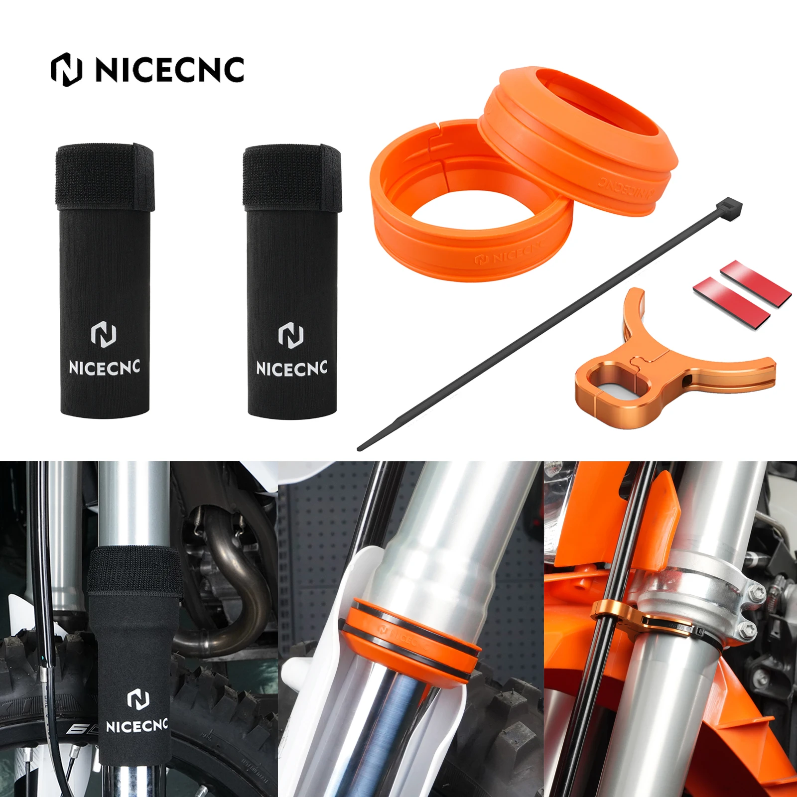 NICECNC For KTM EXC 300 Front Fork Sock & Mud Scraper & Front Brake Line Guide EXC-F 350 SXF 450 XC-F 350 690 Enduro R SMC R