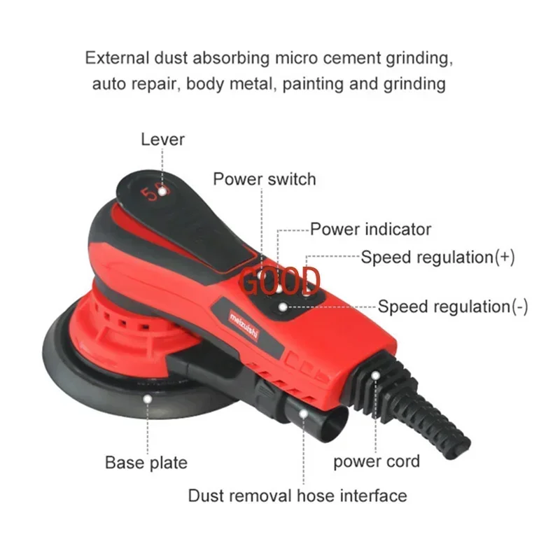 350 Вт 5,0 мм случайная орбита шлифовальная машина 6-дюймовая электрическая орбита шлифовальная машина с цифровым дисплеем регулятор скорости шлифовальный полировщик с наждачной бумагой