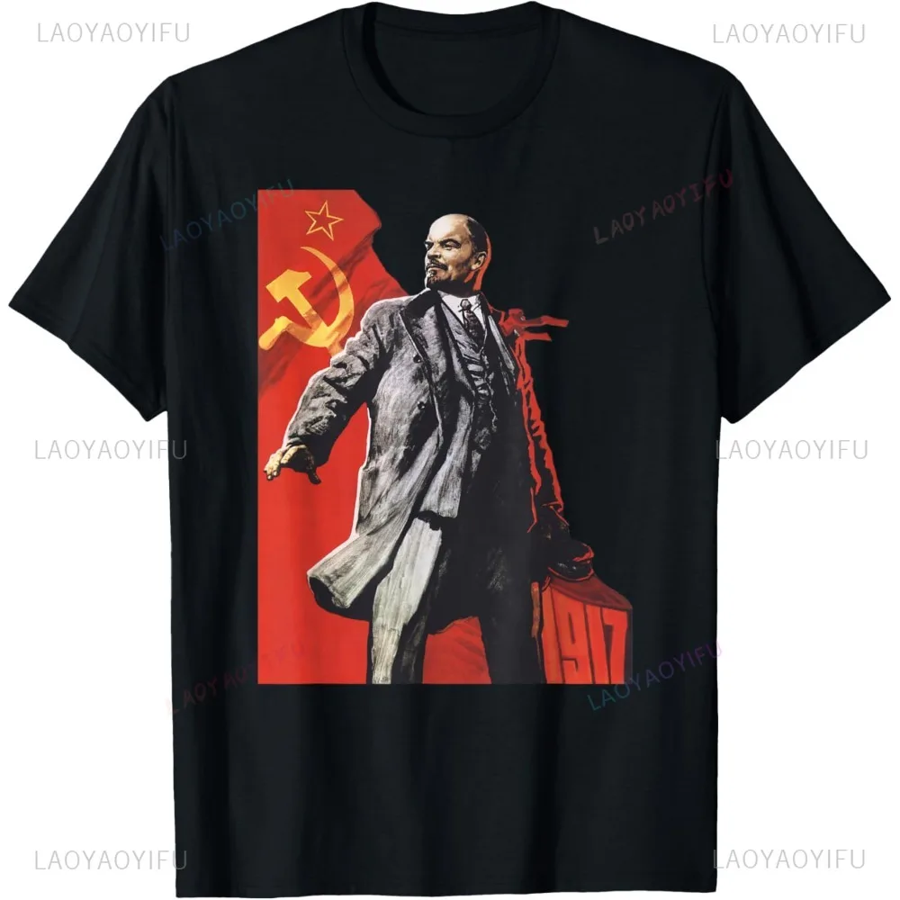Lenin Forever Soviet Union USSR Russia Retro T-Shirt Vintage Style Graphic Casual Fashion Loose Tshirt Cotton Short Sleeve Tees