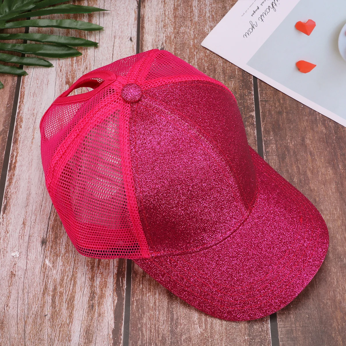 1 Stück glitzernde, einfarbige Mütze, Sommer-Baseballmütze, stilvoll, für Damen und Mädchen, ideal für Strand, Reisen, Urlaub, Rosy