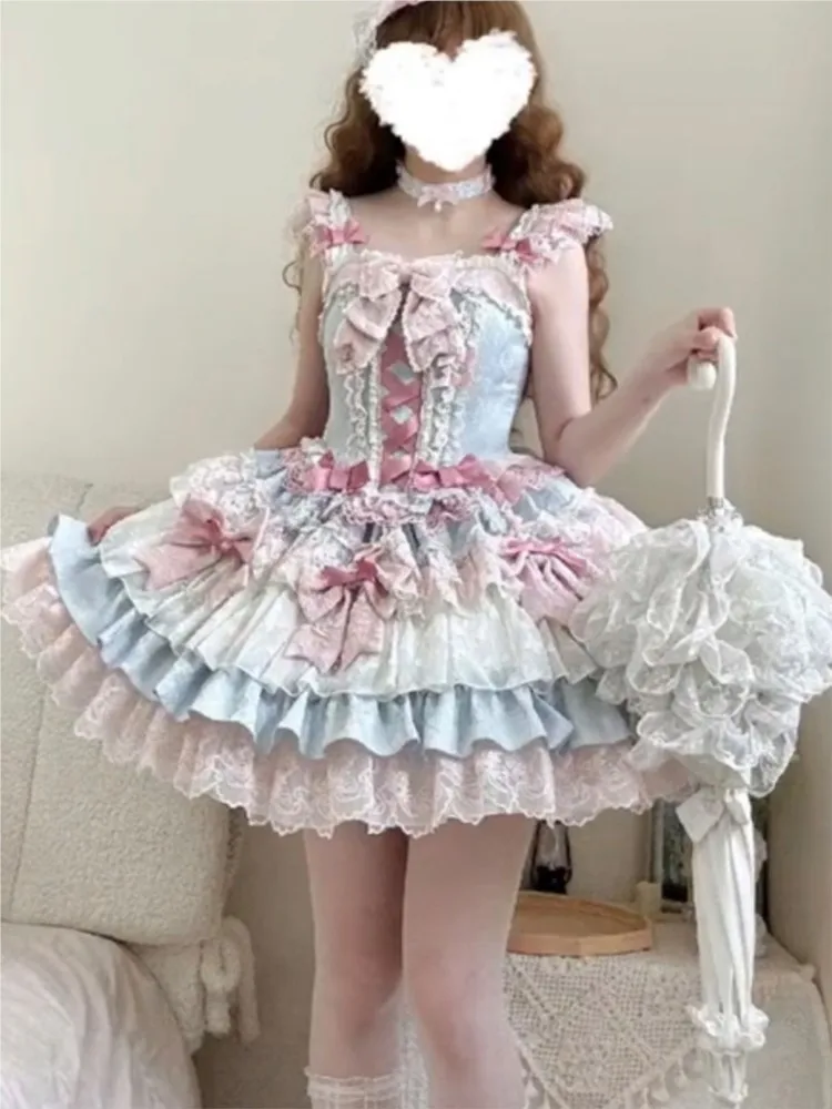 Sweet tower pink blue wedding birthday ballet puffy dress