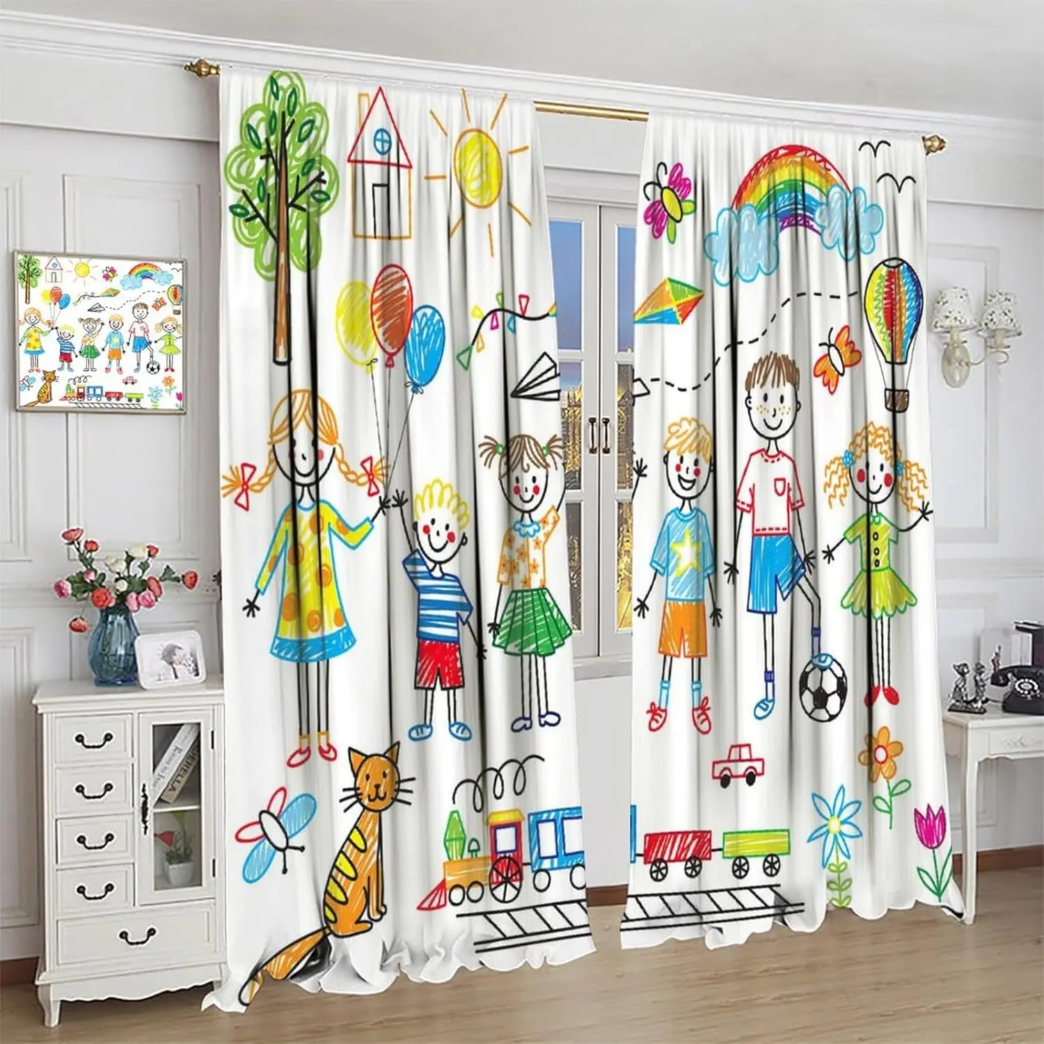 Kids Study Curtains Friend Partner Pencil Painting Educational Learning Blackout Window Treatments Kids Girls Toddler Bedroom