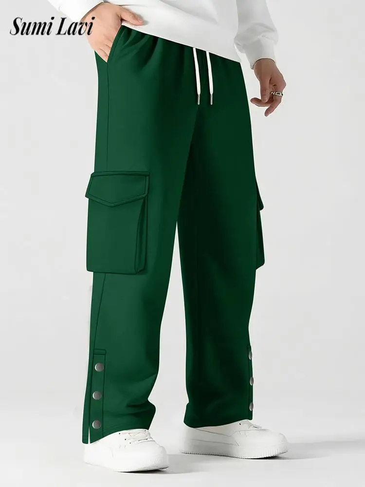 

Мужские брюки-карго Свободные брюки на шнурке с несколькими карманами и боковыми застежками на пуговицах Уличная одежда Повседневные мешковатые брюки в стиле хип-хоп