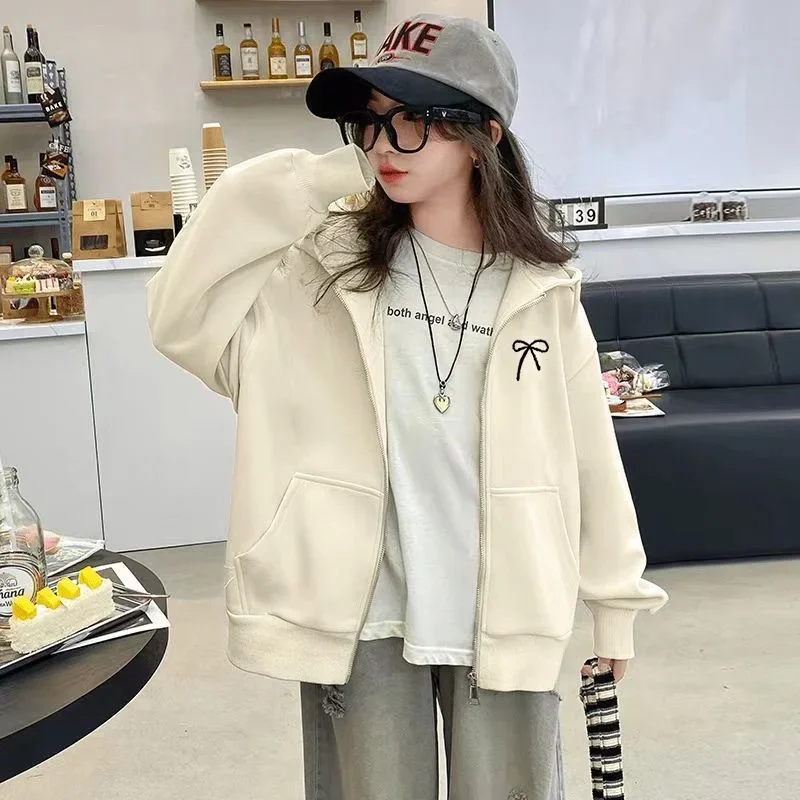 ZOETOPKID Mädchen Freizeitjacken Neue Frühlings-Sweatshirt-Mäntel Herbst Kinder Schleifendruck Dünne Reißverschluss-Oberbekleidung Teenager Sportkleidung – Detail 8