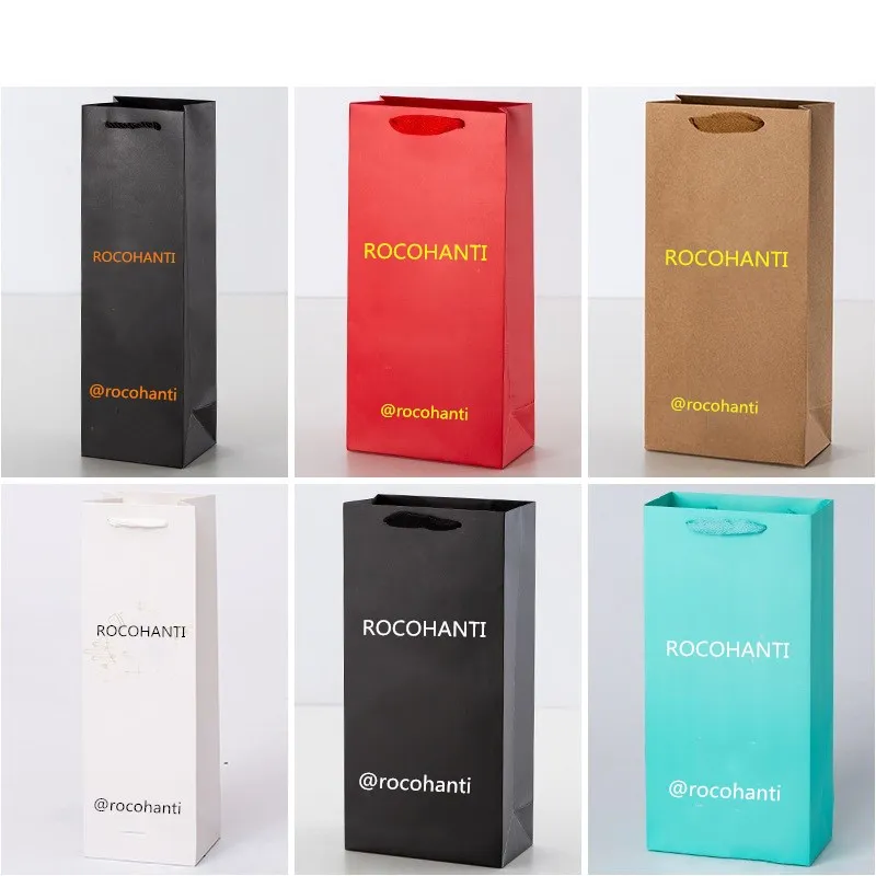 

50pcs Wholesale Custom Printed Logo Luxury Black Shoes Clothing Shopping Gift Jewelry Wine Paper Packaging Bag