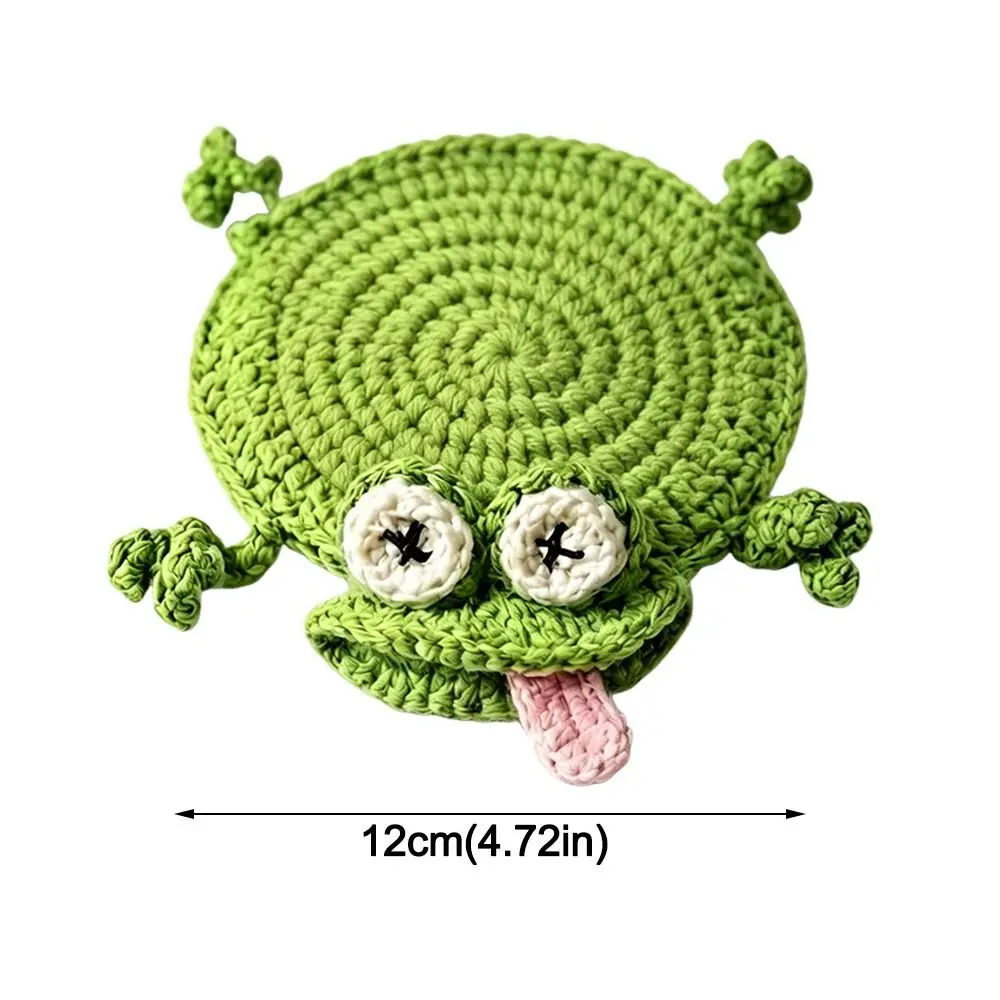 Handmade Crochet Craft Crochet Animal Coaster Soft Knitted Animal Shape Design Cute Cartoon Cup Mat Non-slip Base