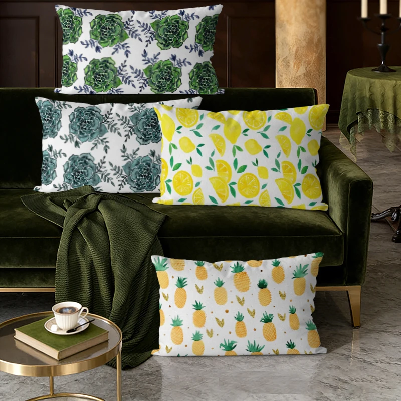 Floral Lemon Pineapple Throw Pillow Covers Suitable For Sofa Bedroom Car Pillow Cover Cushion Rectangular Back Cushion