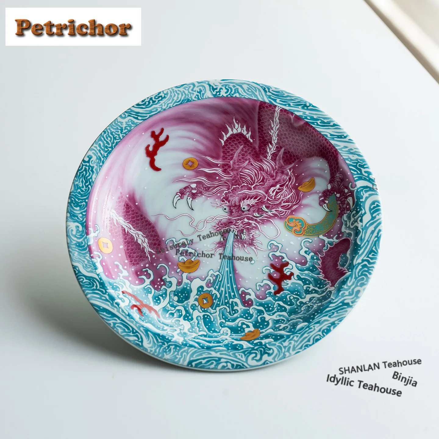 

Chinese Style Pastel Rouge Dragon Pattern Pot Bearing Holder Teapots Base Dry Soaking Table Tea Tray Coasters Drinkware Ornament