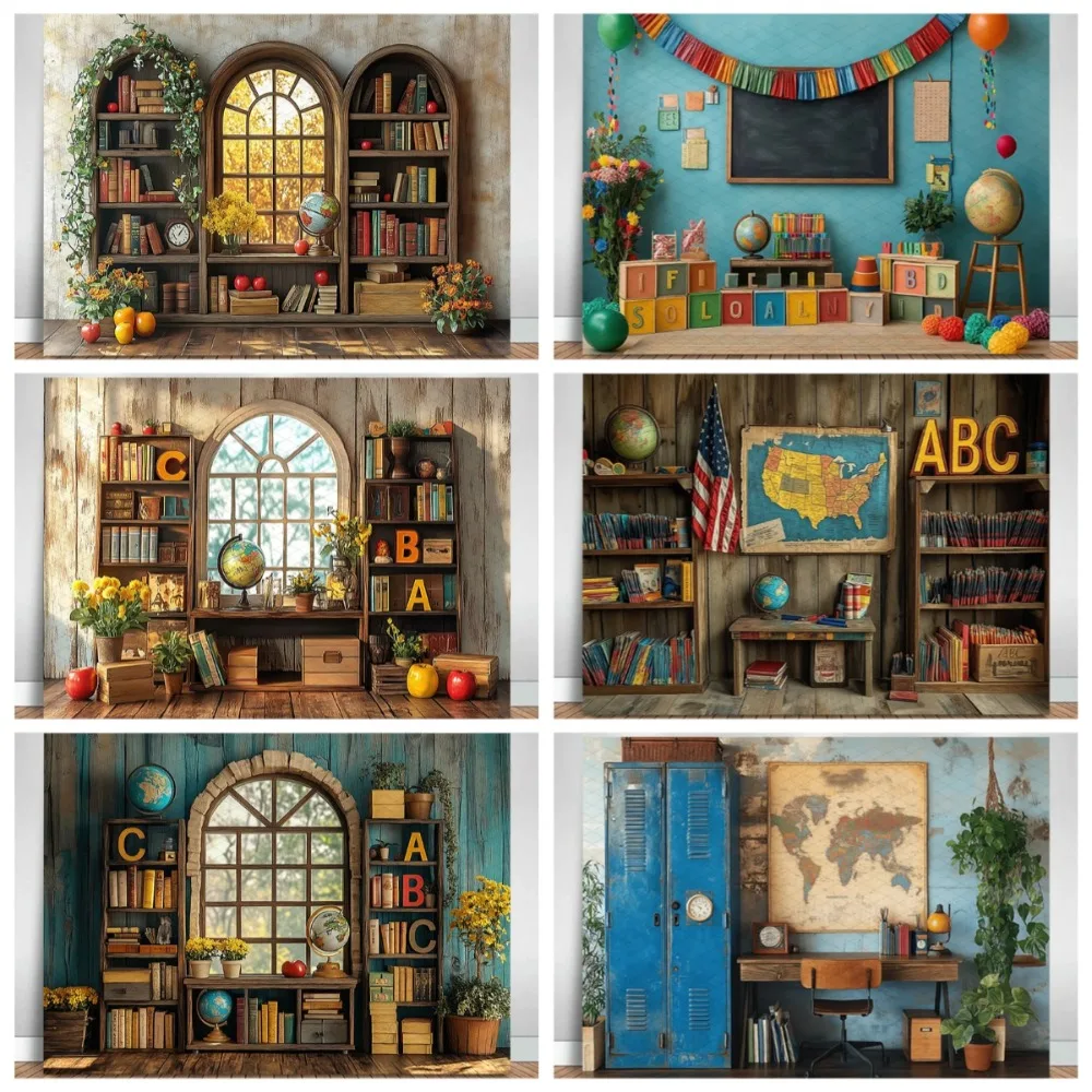 Blackboard Bookshelf Graduation Party Decoration Photography Background, Student Return To School Portrait Photography Backdrop