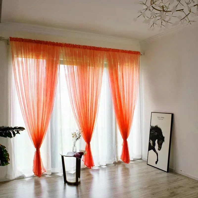 

100% Polyester Solid Sheer Voile Curtains French Door Multi-Color Window Tulle Drapery Living Room Balcony Decoration