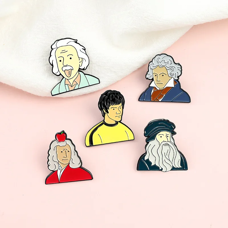 المينا دبوس بروس لي أينشتاين بيتهوفن المرأة بروش ل معطف دبابيس المعادن بروش شارات على ظهره شارة الملابس والمجوهرات هدايا #5