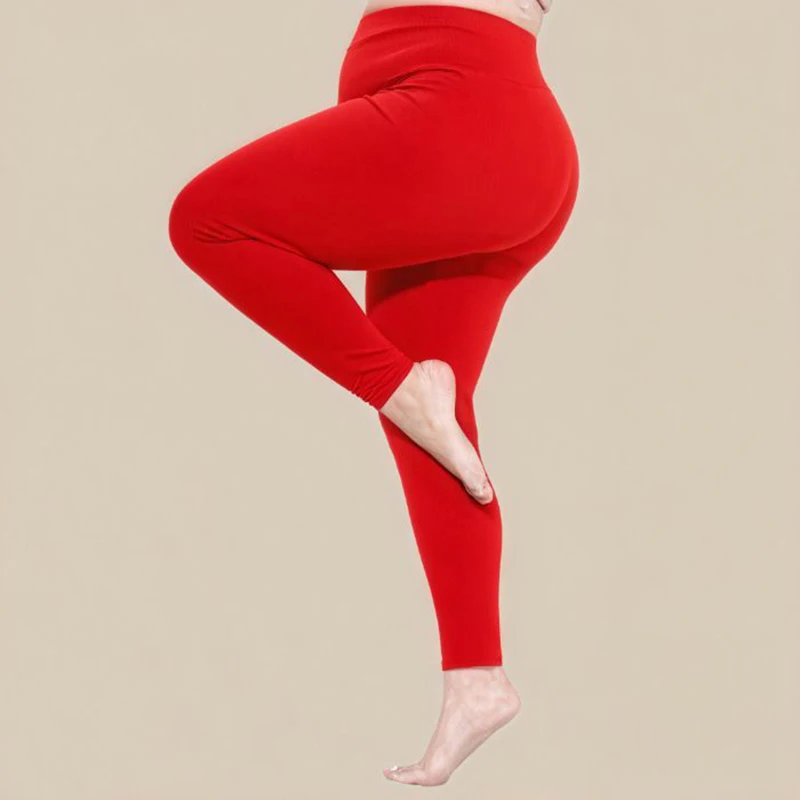 2025 رائجة البيع النساء مريحة الحرارية الصلبة طماق الإناث عالية الخصر مستقيم الساق السراويل سيدة الثلوج الدافئة اليومية بنطال رفيع #2