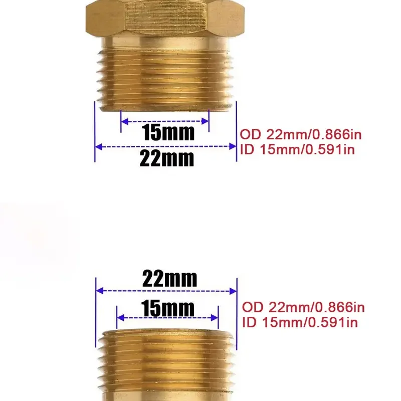 Messing-Hochdruckreiniger-Schlauchadapter: M22-15mm Außengewinde auf M22-14mm Außengewinde für Hochdrucksysteme – Detail 5