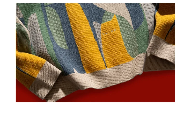 2023 Herbst-Strickpullover für Herren und Damen, Winter, Harajuku, Cartoon-Motiv, vollständiger Katzen-Print, Vintage, lässiger, lockerer Pullover, Streetwear – Detail 4