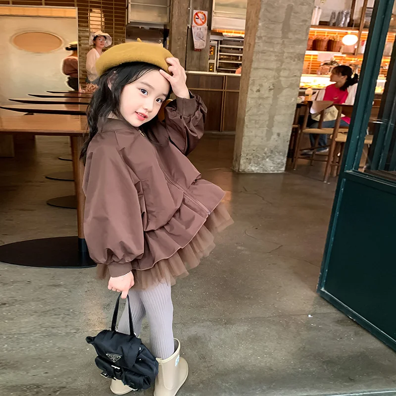 

Children Coat 2023 Girls Spring and Autumn New Fashionable Solid Color Mesh Princess Sweet Casual Simple Coat for Girls