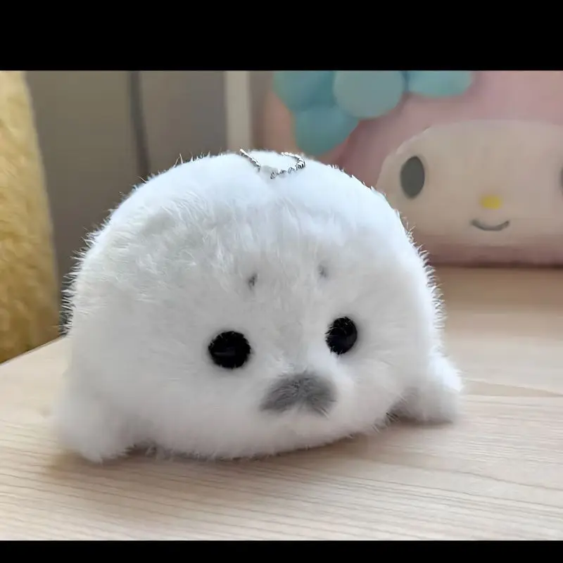 พวงกุญแจตุ๊กตาขนนุ่มน่ารัก รูปแมวน้ำสีขาว ของตกแต่งรถยนต์ ของขวัญสำหรับเด็ก